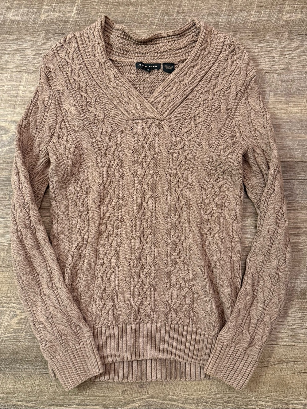 Jeanne Pierre Cable Knit V-Neck Sweater